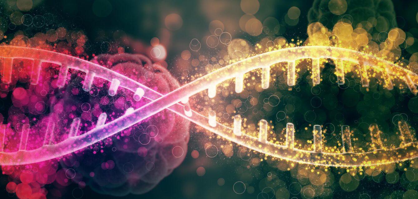 3D medical background with abstract DNA strands and defocussed v