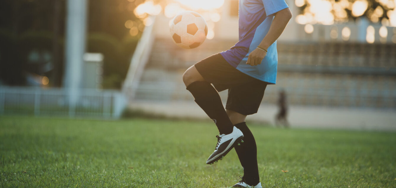 Soccer player action on the stadium